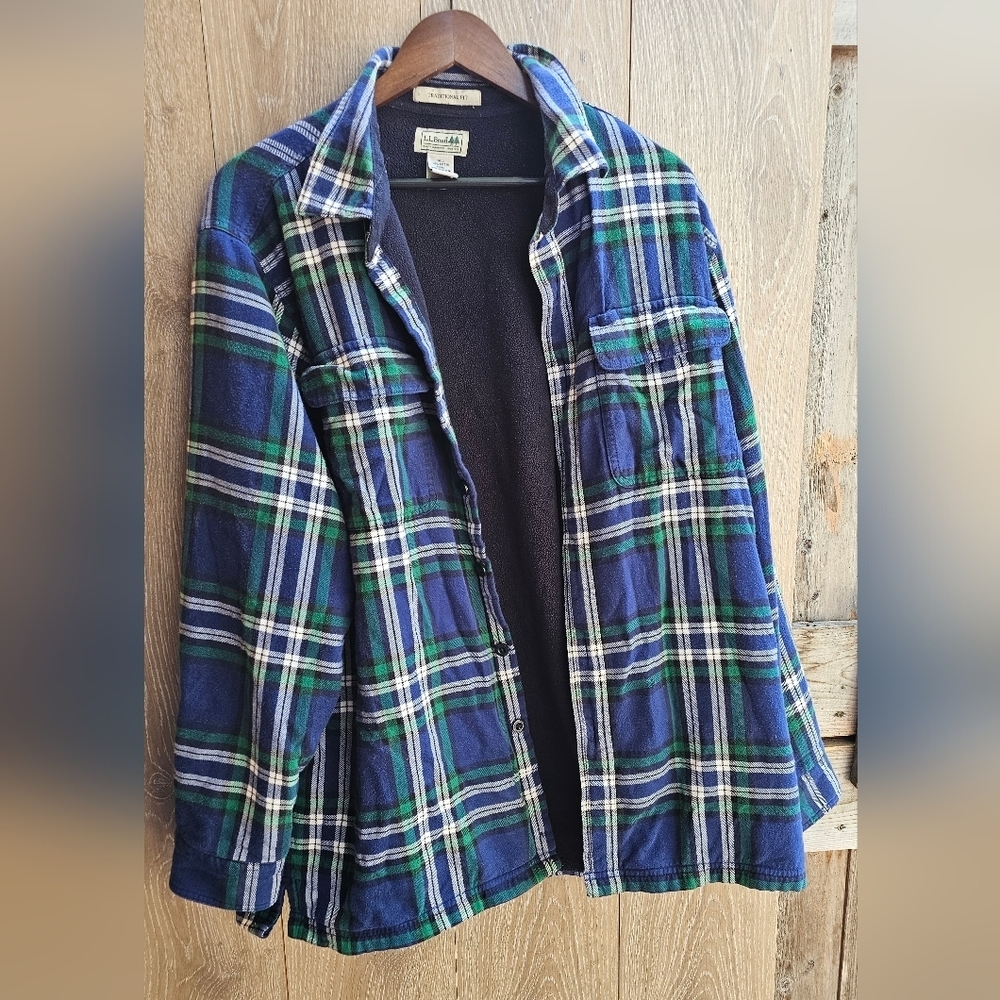 L.L. Bean Blue and Green Plaid Chore Coat Sweater VTG